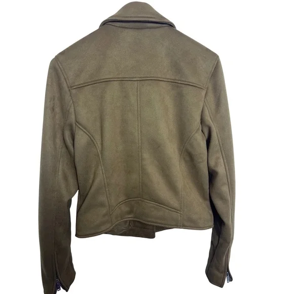 Abercrombie & Fitch Women Faux Suede  Zip Moto Biker Jacket Tan Brown M Edgy Chi - Picture 9 of 11